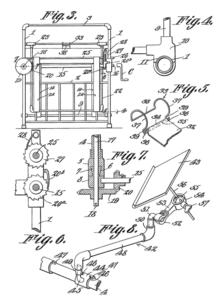 Patent diagram: 1917 McMullin and Rittenhouse, Invalid-Bed, diagrams 3 through 8.