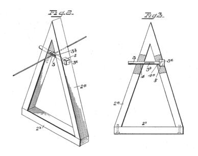 Patent diagrams 2 and 3: 1905 Weaver Clothesline Support