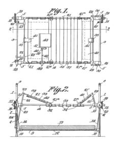 Patent diagram: 1917 McMullin and Rittenhouse, Invalid-Bed, diagrams 1 and 2.